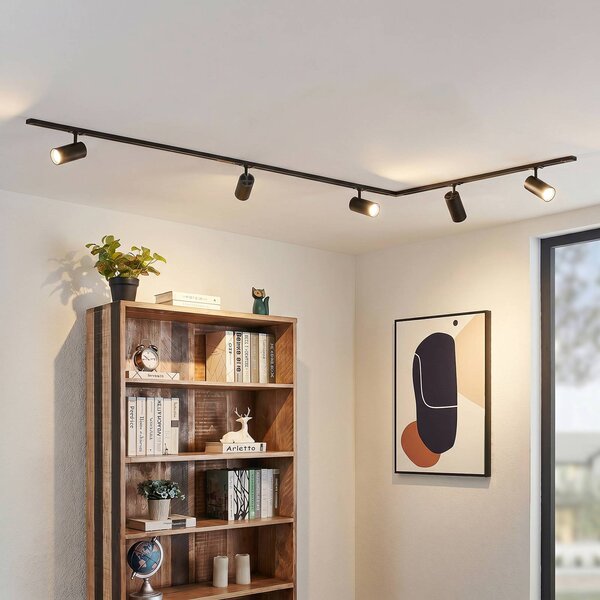 Sistema di binari Lindby Linaro Ø7 cm, a 5 luci, LED, nero, CCT Lindby, dimmerabile, Nero, Studio / Ufficio, Alluminio, Moderno
