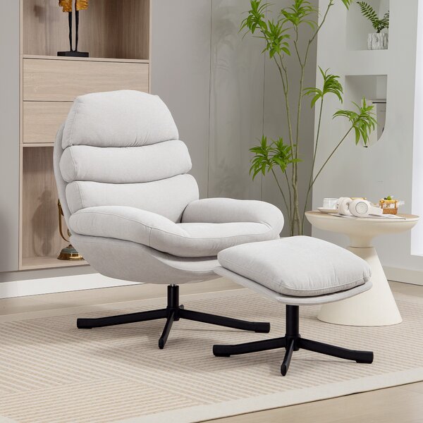HOMCOM Poltrona Moderna relax con ottomana in tessuto ciniglia, 78x93x100 cm, bianco crema | Aosom Italy