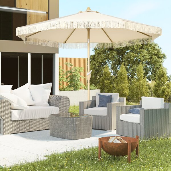 Ombrellone da Giardino 260x240 cm a Manovella Inclinabile in Poliestere e Metallo Crema