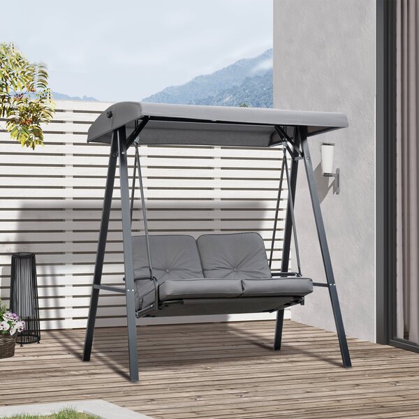 Dondolo da Giardino 2 Posti 144x117x173 cm con Tettuccio Regolabile e Cuscini in Acciaio e Poliestere Grigio