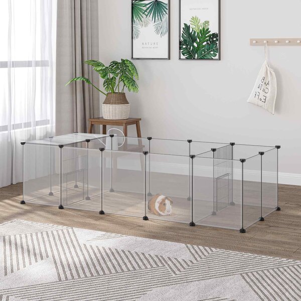 Recinto per Animali Modulabile 175x70x45 cm con 20 Pannelli e 2 Porte in Acciaio e PP Bianco e Nero