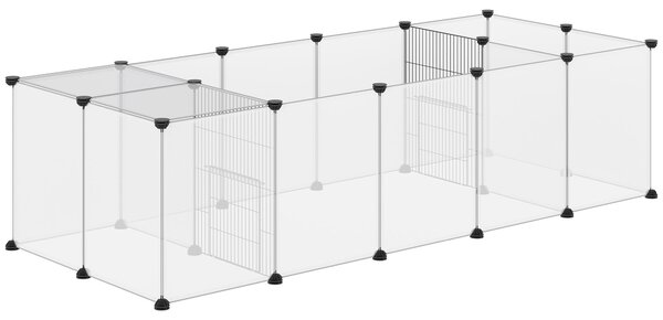 Recinto per Animali Modulabile 175x70x45 cm con 20 Pannelli e 2 Porte in Acciaio e PP Bianco e Nero
