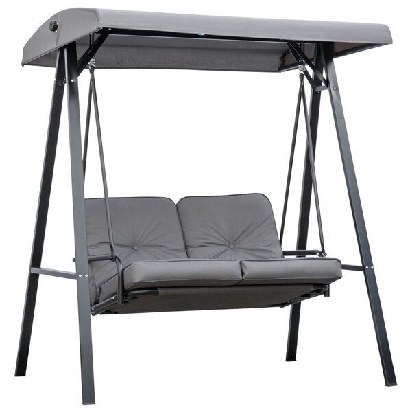 Dondolo da Giardino 2 Posti 144x117x173 cm con Tettuccio Regolabile e Cuscini in Acciaio e Poliestere Grigio