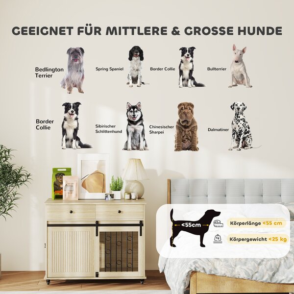 PawHut Gabbia per cani su ruote con 2 porte e 2 cassetti, in legno e acciaio, 100x56x81 cm, Rovere | Aosom Italy
