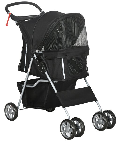 Passeggino per Cani Pieghevole 75x45x97 cm Peso Max 10 kg con Cestino e Portabicchiere Nero