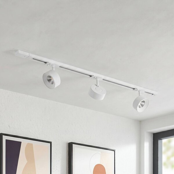 Sistema di binari Lindby Linaro, Ø 9,5 cm, a 3 luci, LED, bianco Linaro, Bianco / Opale, Studio / Ufficio, Alluminio, Moderno