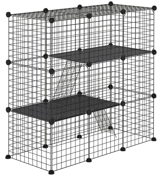 Recinto per Animali Modulabile 105x45x105 cm con 31 Pannelli 2 Porte e 2 Rampe in Acciaio e PP Nero