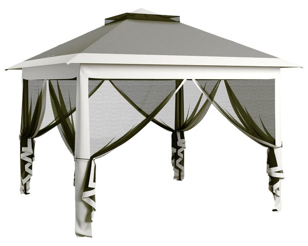 Gazebo da Giardino 330x330x280 cm Altezza Regolabile con Zanzariere in Metallo e Tessuto Oxford Grigio Scuro