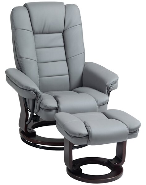 Poltrona Reclinabile 85x82x106 cm con Poggiapiedi in Pelle PU e Acciaio Grigio