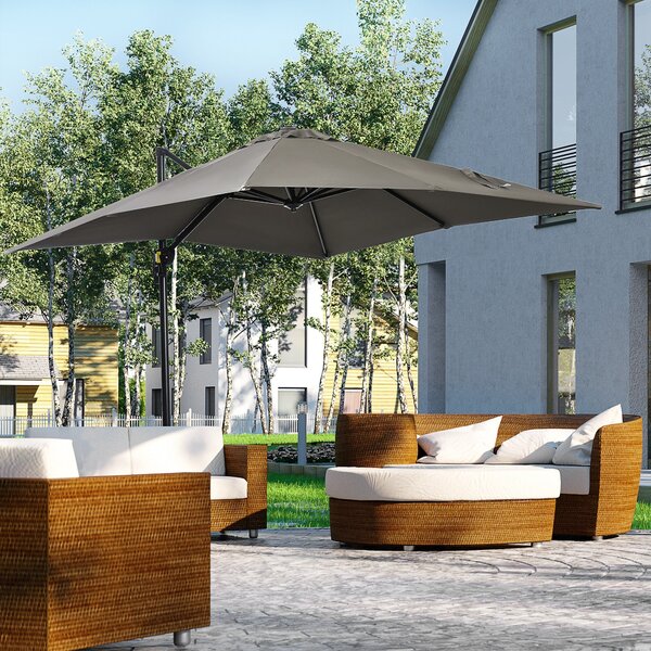 Ombrellone da Giardino 2.5x2.5 m con Rotazione 360° e Parasole Regolabile a Manovella Grigio Chiaro