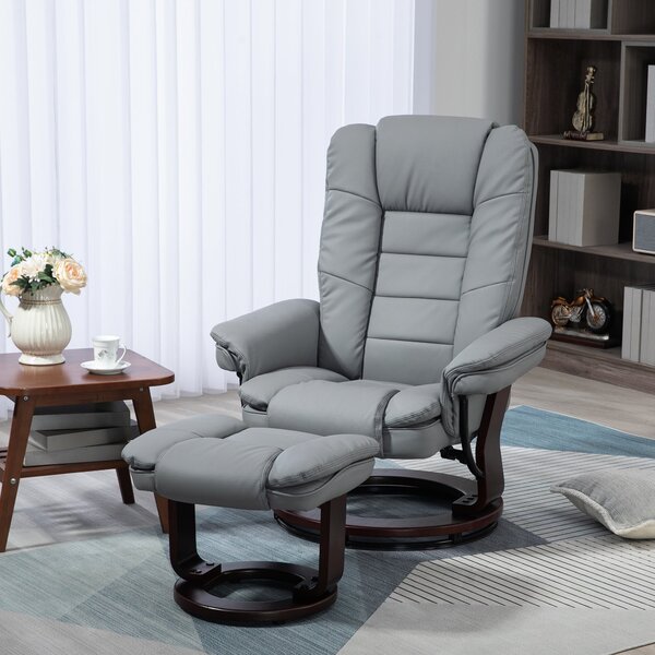Poltrona Reclinabile 85x82x106 cm con Poggiapiedi in Pelle PU e Acciaio Grigio