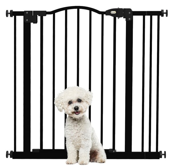 Cancelletto per Cani Estensibile 74-87x78 cm con 2 Blocchi e Chiusura Automatica in Metallo e Plastica Nero