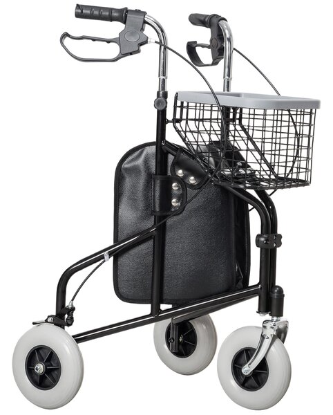 Deambulatore per Anziani e Disabili ad Altezza Regolabile 60x62x84-100,5 cm con Cestino e Vassoio Nero