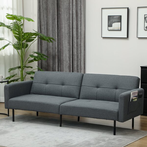 Divano Letto Clic Clac 200x77x72 cm con Schienale Regolabile in Tessuto Effetto Lino Grigio