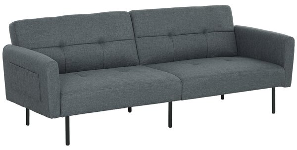 Divano Letto Clic Clac 200x77x72 cm con Schienale Regolabile in Tessuto Effetto Lino Grigio