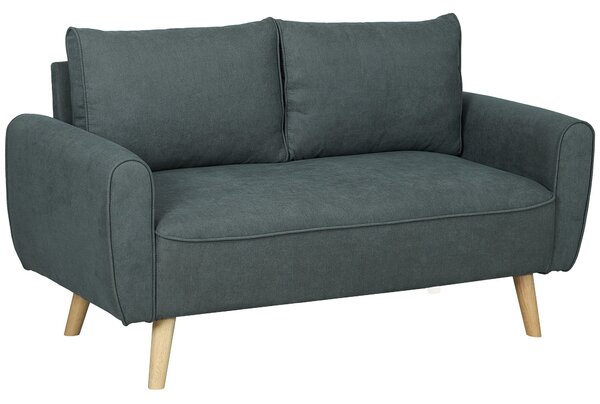 Divano 2 Posti 145x75x78 cm con Cuscini per Schienale in Tessuto Effetto Lino Grigio