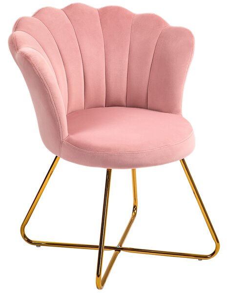 Sedia Moderna Ergonomica con Schienale a Petalo 69x64x80 cm in Velluto Rosa e Gambe Incrociate Oro