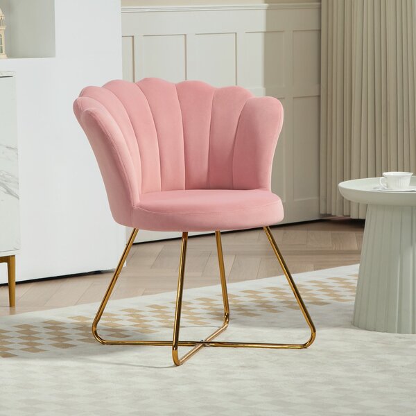 Sedia Moderna Ergonomica con Schienale a Petalo 69x64x80 cm in Velluto Rosa e Gambe Incrociate Oro
