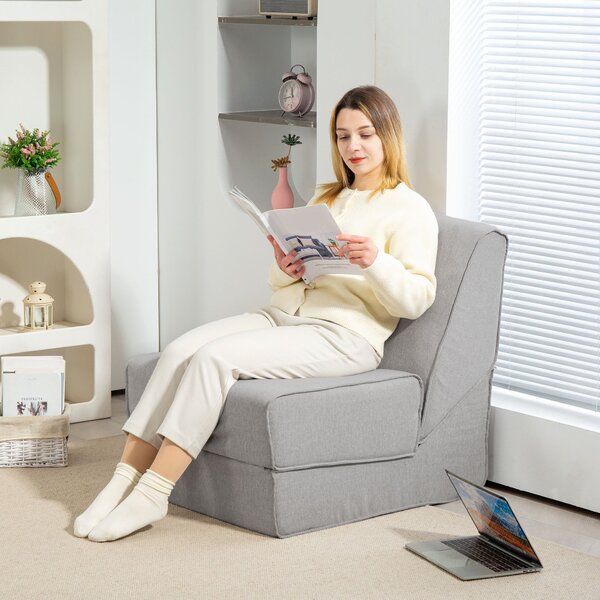 Poltrona Moderna da Pavimento Convertibile in Chaise Longue in Tessuto Grigio Chiaro