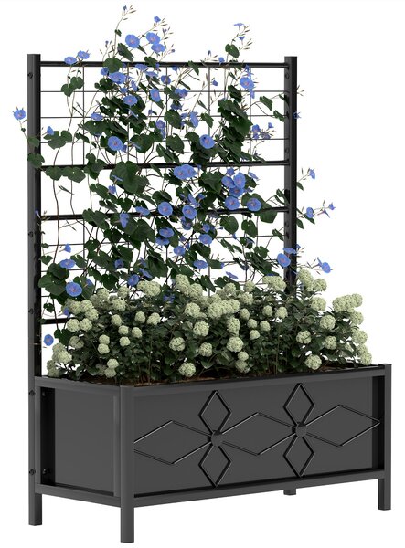 Fioriera Rettangolare con Traliccio per Piante Rampicanti 90x40x120 cm in Acciaio Zincato Nero