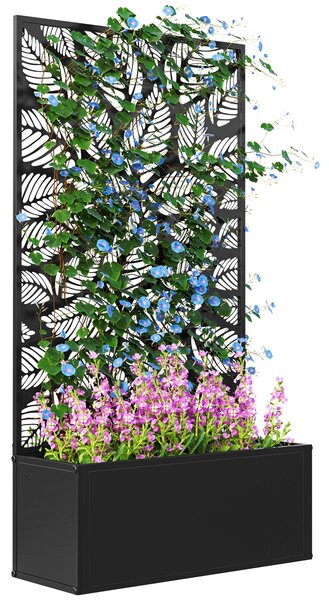 Fioriera Rettangolare con Traliccio Decorativo per Piante Rampicanti 61x23x113 cm da Terra e Parete Nero
