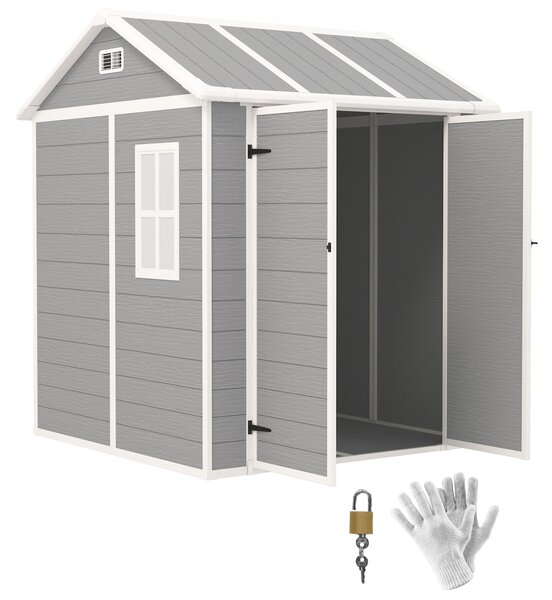 Casetta Box da Giardino 180x180 cm con Pavimento 2 Porte con Blocco e Finestra in Resina Grigio