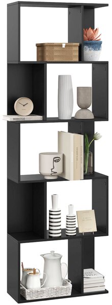 Mobile Libreria Design Moderno 60x24x184,5 cm a 5 Ripiani in Legno Nero