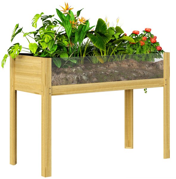 Fioriera Rettangolare 110x50x80 cm da 118L con 2 Fori di Drenaggio e Pareti Trasparenti in Legno di Abete