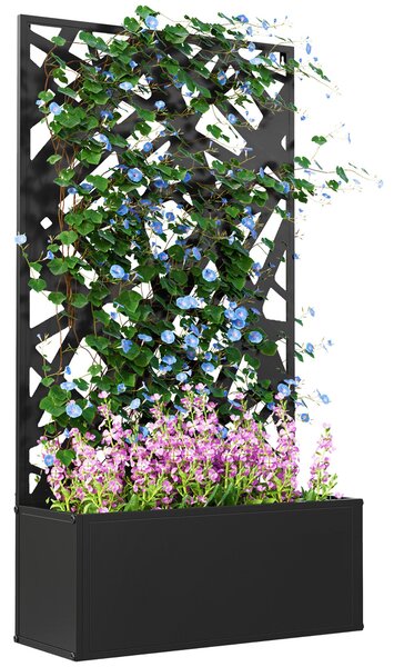 Fioriera Rettangolare con Traliccio per Piante Rampicanti 61x23x113 cm da Terra e Parete Nero