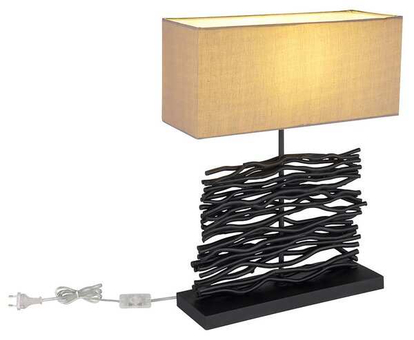 Lampada da tavolo a LED, legno, paralume in tessuto, grigio, nero, H 50 cm