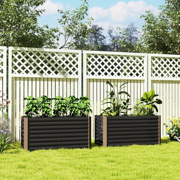 Set 2 Pezzi Aiuola Rettangolare Rialzata senza Fondo 120x60x60 cm in Acciaio Zincato Grigio Scuro