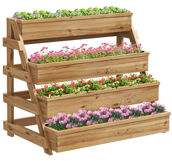 Fioriera Rialzata a 4 Livelli 75x57x60,5 cm con Fori di Drenaggio e Tessuto non Tessuto in Legno di Abete