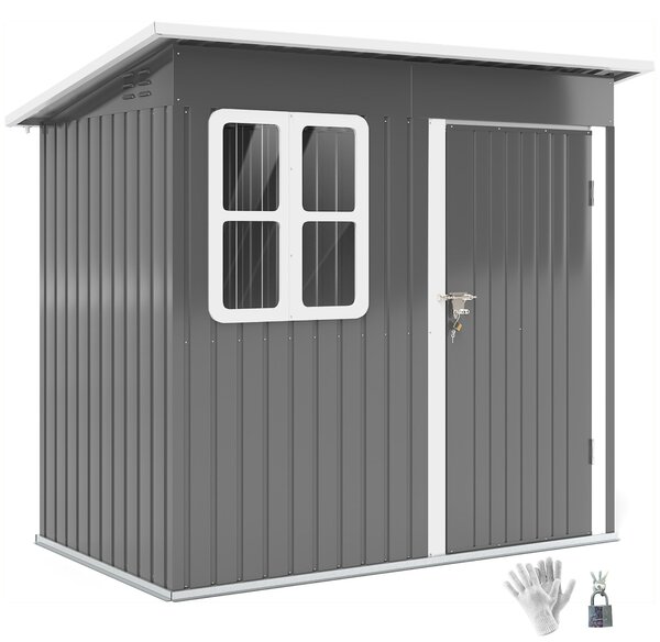 Casetta Box da Giardino 220x130 cm Porta con Blocco Finestra e Prese d'Aria in Acciaio Grigio