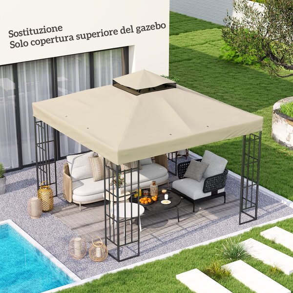 Copertura per Gazebo da Giardino 300x 300 cm Tetto Sostitutivo UPF30+ a 2 Livelli in Poliestere Crema