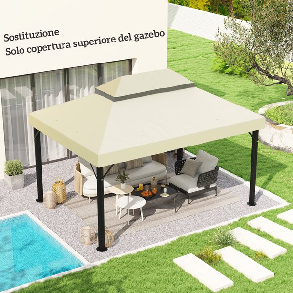 Copertura per Gazebo da Giardino 400x 300 cm a 2 Livelli in Tessuto Oxford 600D con Fori di Drenaggio Bianco Crema