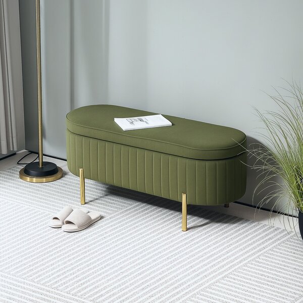 Panca Contenitore Ovale 108x44x43,5 cm da 72L in Tessuto Effetto Velluto Verde