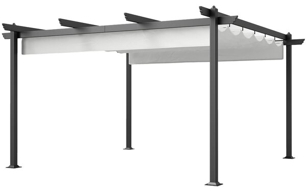 Gazebo da Giardino Pergola 390x390x223 cm con Tettuccio Retrattile 8 Viti e 8 Picchetti in Alluminio Poliestere e Metallo Bianco