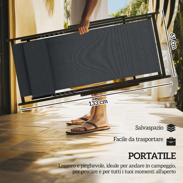 Outsunny Set 2 Sedie Poltrona Sdraio da Esterni, Pieghevoli e Reclinabili, in Alluminio, Grigio, 96.5 x 58 x 91.5cm|Aosom