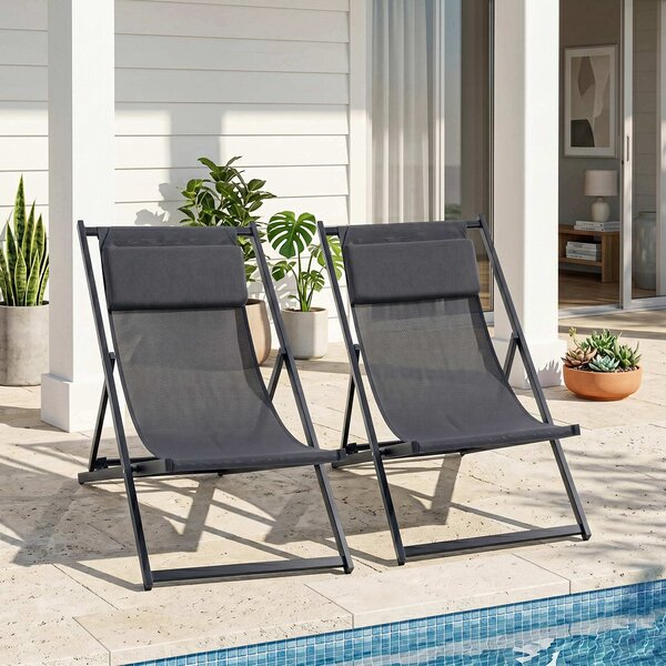 Outsunny Set 2 Sedie Poltrona Sdraio da Esterni, Pieghevoli e Reclinabili, in Alluminio, Grigio, 96.5 x 58 x 91.5cm|Aosom