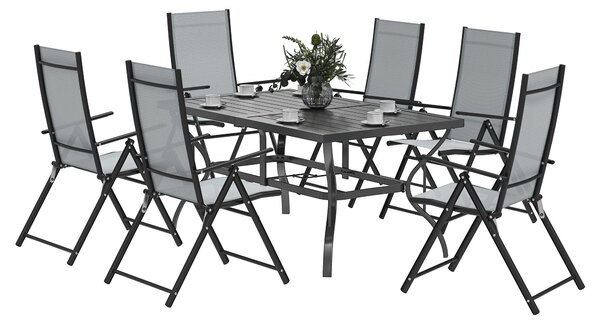Set Salotto da Giardino 7 Pezzi con Tavolo da Pranzo con Foro per Ombrellone e 6 Sedie Pieghevoli Grigio