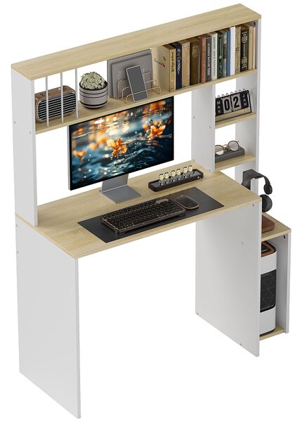 Scrivania per Computer Moderna 113x45x138.5 cm con Libreria e Porta CPU Rovere