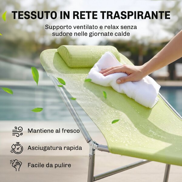 Outsunny Lettino da Giardino Pieghevole, Schienale Reclinabile, Cuscino Incluso, Lettino Prendisole, 182x56x24.5cm, Verde|Aosom
