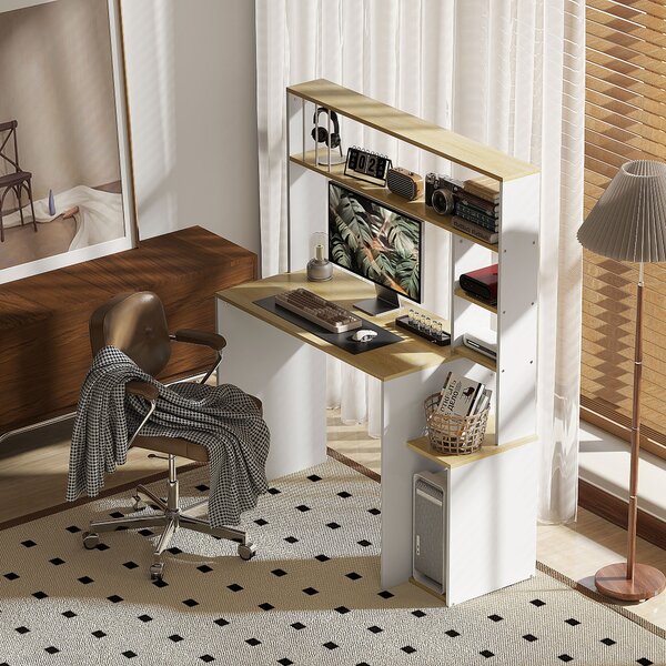 Scrivania per Computer Moderna 113x45x138.5 cm con Libreria e Porta CPU Rovere