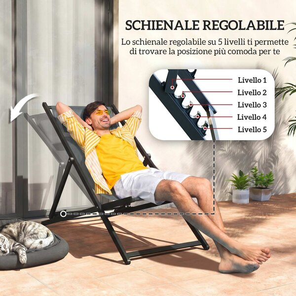 Outsunny Set 2 Sedie Poltrona Sdraio da Esterni, Pieghevoli e Reclinabili, in Alluminio, Grigio, 96.5 x 58 x 91.5cm|Aosom
