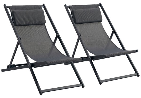 Outsunny Set 2 Sedie Poltrona Sdraio da Esterni, Pieghevoli e Reclinabili, in Alluminio, Grigio, 96.5 x 58 x 91.5cm|Aosom