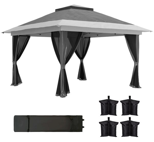 Gazebo da Giardino Pop-Up 356x356x280 cm Altezza Regolabile e Protezione UPF50+ Borsa con Ruote Grigio
