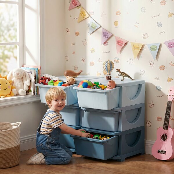 HOMCOM Cassettiera 6 Cassetti per Bambini 3-6 Anni con Bordi Arrotondati, in PP Blu, 75x37x56.5 cm | Aosom Italy