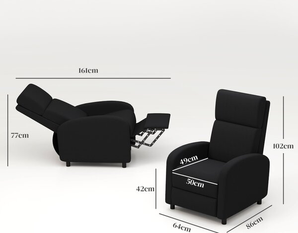 HOMCOM Poltrona Relax Reclinabile Manuale 160° con Poggiapiedi in Tessuto Effetto Lino, Nero | Aosom Italy