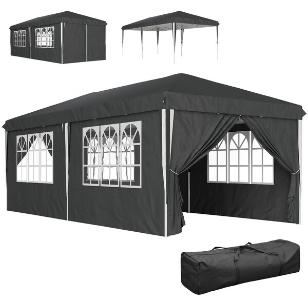 Gazebo da Giardino 596x300x270 cm per 12-18 Persone in Metallo e Tessuto Oxford Grigio