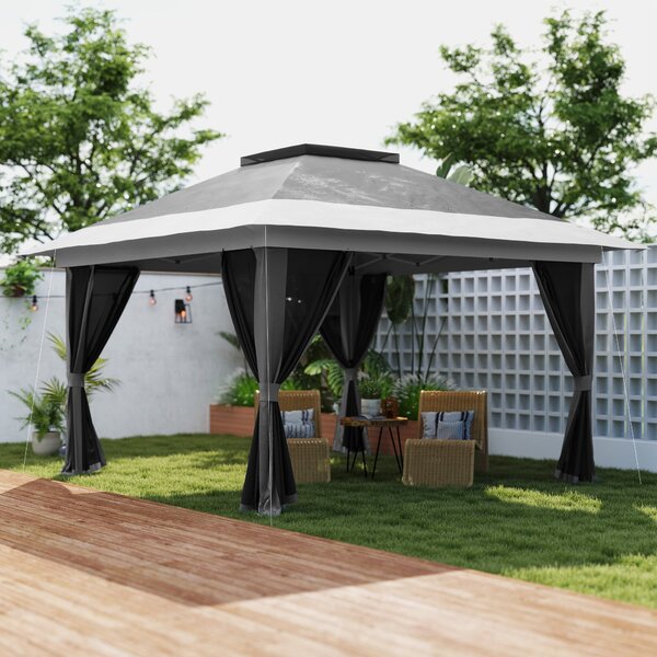 Gazebo da Giardino Pop-Up 356x356x280 cm Altezza Regolabile e Protezione UPF50+ Borsa con Ruote Grigio